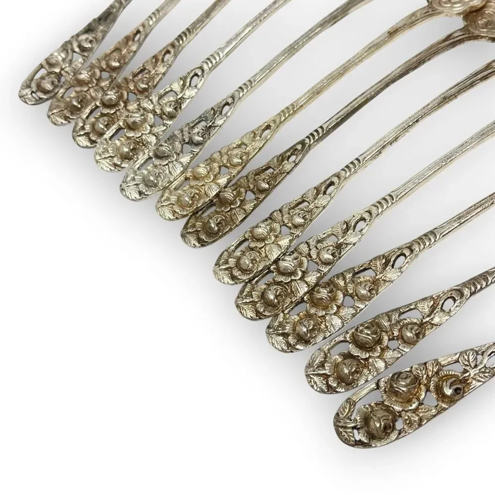 Silver 800 835 Dessert Pastry Mini Forks Fork Lot of 12 Floral Ornate Rose 5.5”